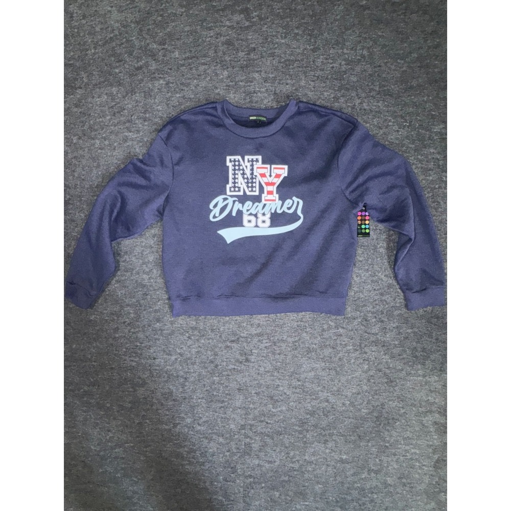 Green Goddess NY Dreamer 68 Sweatshirt Mens Large Navy Blue Fleece Lined Graphic
